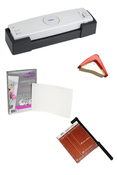 Laminasyon Makinesi+Malzemesi+Giyotin+Köşe Kesme Aparatı 4'Lü Set