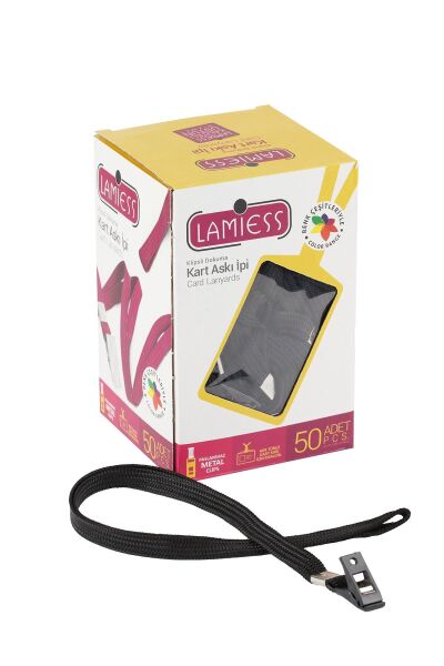 Lamiess Kart Askı İpi Plastik Klipsli Siyah 50'Li