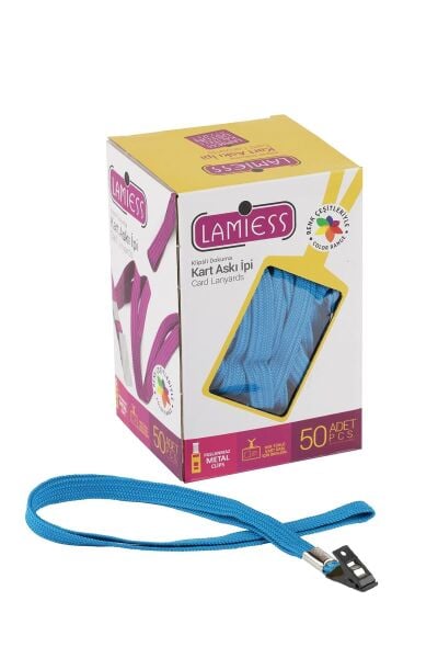 Lamiess Kart Askı İpi Plastik Klipsli Mavi 50'Li
