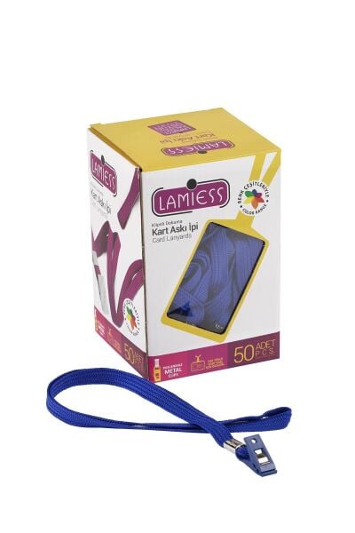 Lamiess Kart Askı İpi Plastik Klipsli Lacivert 50'Li