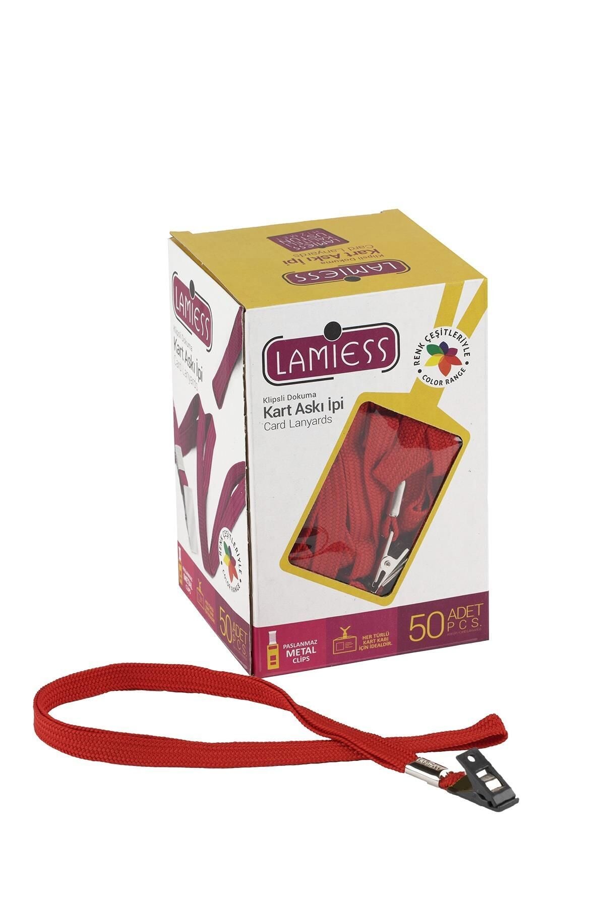 Lamiess Kart Askı İpi Plastik Klipsli Kırmızı 50'Li