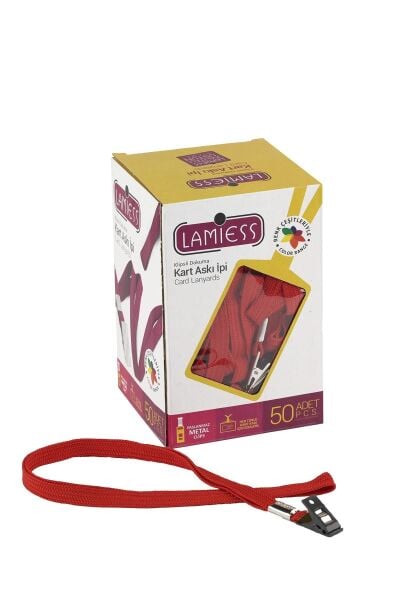 Lamiess Kart Askı İpi Plastik Klipsli Kırmızı 50'Li