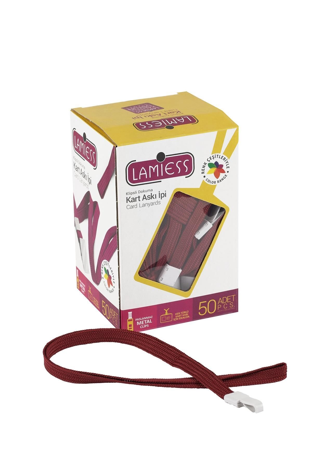 Lamiess Kart Askı İpi Plastik Kancalı Bordo 50'Li