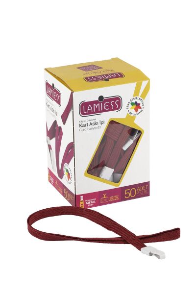 Lamiess Kart Askı İpi Plastik Kancalı Bordo 50'Li